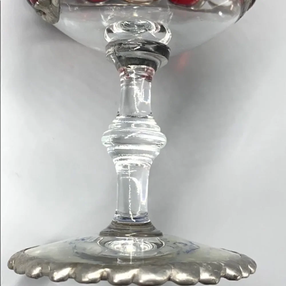 May Nadav Mosaic Art Glass Pedestal Votive Holder Decorative Bowl Red Clear